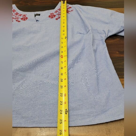 Lane Bryant Denim Cotton Floral Embroidered Blouse Tied Cutout Sleeves Size 18 - Picture 8 of 9